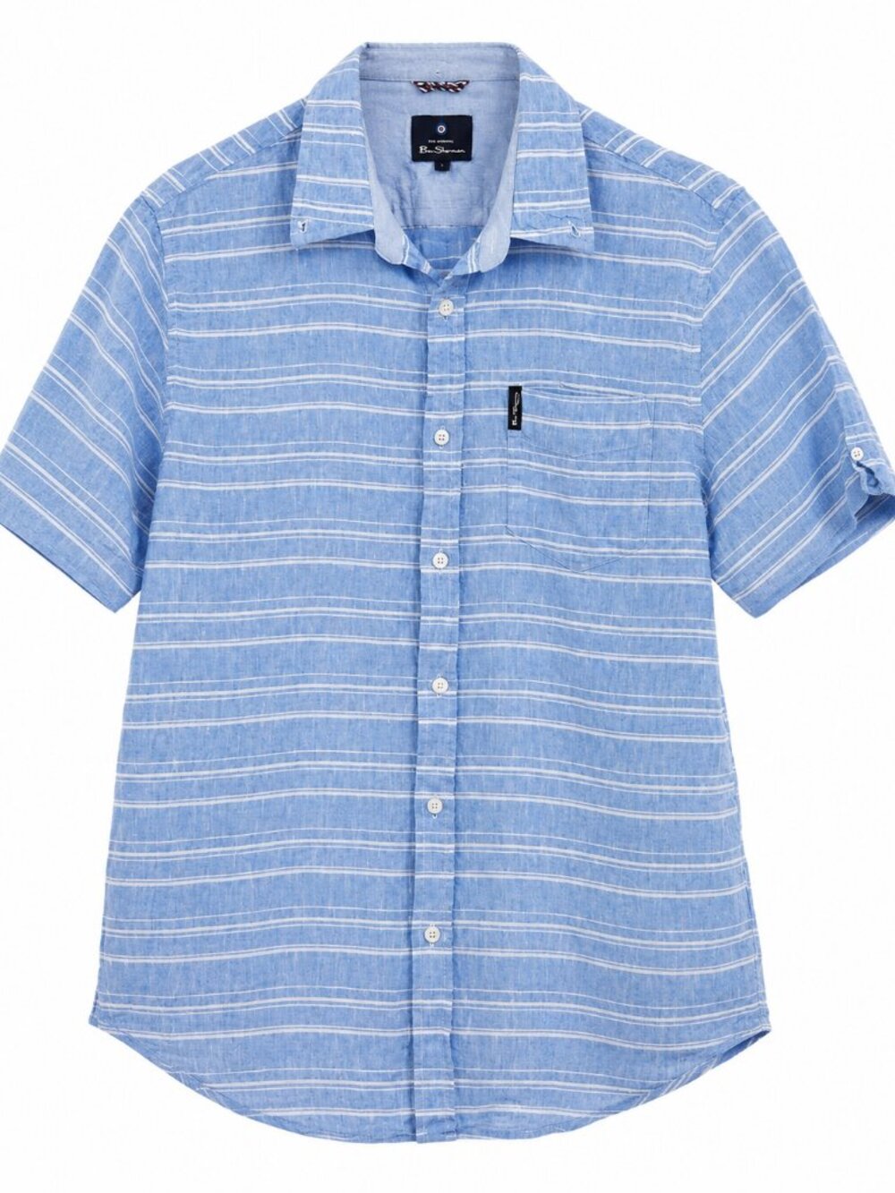 Ben Sherman Linen Blend Striped Button-Up Shirt Men's Large Blue Coastal Casual
